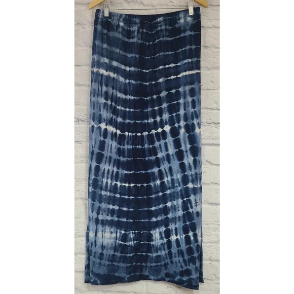 Ruff Hewn Tie Dye Maxi Skirt Women's 2X Navy Blue White Button Front - Picture 2 of 5